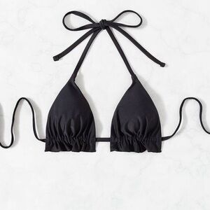 SHEIN Black Frill Trim Halter Micro Triangle Bikini Top | Missing Pad Inserts